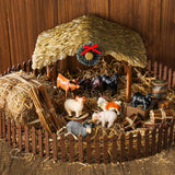 Thyle 20 Pcs Christmas Nativity Scene Manger Shed Kits Miniature Stable for Christmas Nativity Table Top Decor Including Thatched Roof, Fence, Farm Animals, Hay Bales & Tools Firewood Pile Cow