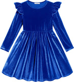 Arshiner Toddler Velvet Dress Little Girls Fall Winter Long Sleeve Ruffle Holiday Birthday Party Dresses with Pockets