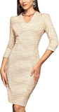 M.Infisavo Sheath Dresses for Women 2025 Notch V Neck 3/4 Sleeves Slim Fit Office Pencil Dress