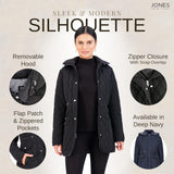 Jones NY Mid-Length Womens Quilted Jacket with Pockets - Winter Coats for Women, Black