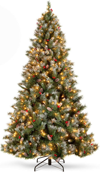 Best Choice Products Christmas Tree Pre-Lit, Pre-Decorated Artificial 6ft Frosted Pine Holiday Decoration w/Frosted Tips, Pine Cones, Berries