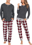 SWOMOG Couples Pajama Sets Women & Men Long Sleeve Sleepwear Top Plaid Pants Loungewear Set with Pockets