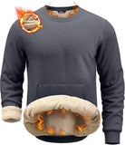 Pudolla Men's Sherpa Lined Sweatshirts Warm Soft Crewneck Sweatshirts Heavyweight Winter Pullover Kangaroo with Pouch Pocket