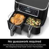 Ninja DZ550 Foodi 10 Quart 6-in-1 DualZone Smart XL Air Fryer with 2 Independent Baskets, Smart Cook Thermometer for Perfect Doneness, Match Cook & Smart Finish to Roast, Dehydrate & More, Grey