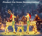 58 Inch 3D Gold Large Lighted Christmas Deer Decorations 3-Piece Outdoor Holiday Decorations Reindeer Set with 210 Warm White LEDs, Large Yard Display for Garden, Storefront