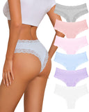 Sth Big Womens Cotton Underwear Sexy Lace Brazilian Panties Soft Breathable Cotton Bikini for Ladies 6 Pack