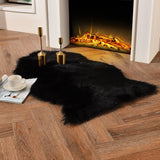 duduta Navy Blue Faux Sheepskin Throw Rug 2x3 ft, Fluffy Shag Fur Chair Cover Small Bedside Dorm Rug Non Slip Machine Washable