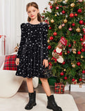 Arshiner Girls Long Sleeve Dress Velvet Crew Neck Bow Back Holiday Party Dresses with Pockets
