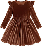 Arshiner Toddler Velvet Dress Little Girls Fall Winter Long Sleeve Ruffle Holiday Birthday Party Dresses with Pockets