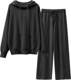 ANRABESS Women 2 Piece Outfits Sweater Sets Loose Long Sleeve Hoodies Knit Pullover Wide Leg Pants 2025 Fall Lounge Sweatsuit