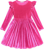 Arshiner Toddler Velvet Dress Little Girls Fall Winter Long Sleeve Ruffle Holiday Birthday Party Dresses with Pockets