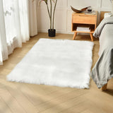 duduta White Faux Sheepskin Throw Rug 2x3 ft, Fluffy Shag Fur Chair Cover Small Bedside Dorm Rug Non Slip Washable