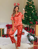 Ekouaer Womens Satin Silky Pajama Set Short Sleeve Shirt with Long Pajama Pant Set Soft PJ Loungewear