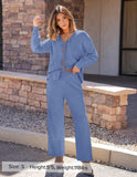 ZESICA Women's 2 Piece Outfits Lounge Pajama Sets 2025 Fall Long Sleeve Cardigans Wide Leg Pants Matching Winter Clothes