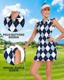 WOWENY Tennis Dress Polo Buttons Golf Dresses with Built in Shorts and Pockets Ruffle Sleeveless Athletic Workout Dress