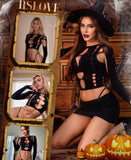 RSLOVE Women Sexy Lingerie Sets Bodysuit Cutout Top Long Sleeve Teddy Exotic Bodystocking Mesh Black
