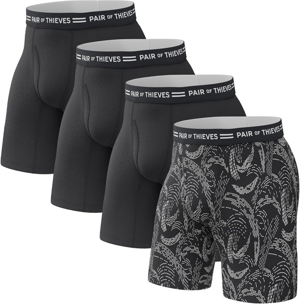 Pair of Thieves Men’s Long Boxer Briefs – Soft, Breathable, Quick Dry Underwear with 4-Way Stretch – Multi-Pack