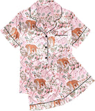 Ekouaer Womens Silk Satin Pajama Sets Soft Short Sleeve Button Down Sleepwear Top and Shorts 2 Piece Pjs Lounge Set