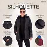 Jones NY Women's Puffer Jacket Zippered Removable Bungee Hood Womens Winter Coat