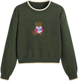 CIDER Women's Fall Sweaters Long Sleeve Cute Sweaters Bear Graphic Crewneck Soft Knit Casual Cropped Pullover