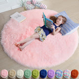Amdrebio Light Pink Round Rug 4Ft for Girls Bedroom, Fluffy Circle Area Rugs for Kids Room Decor Aesthetic, Cute Shag Fuzzy Carpet for Nursery, Preppy Dorm, Classroom, Playroom, Teen, Baby, Washable