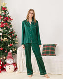 Satin Family Christmas Pajamas Set Soft Button Down Holiday Sleepwear Matching PJs for Couple Men Women Jammies Party