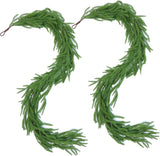 Hananona 2 Pcs 6 Ft Artificial Norfolk Pine Garlands, Real Touch Winter Pine Garland, Green Artificial Greenery Garland for Table, Mantle, Wall, Indoor, Outdoor Christmas Decorations (2, 6 FT)