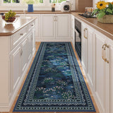 Rugcomf 4x6 Rug for Bedroom Impressionist-Style Vintage Washable Rugs Non Slip Low Pile Small Carpet for Bedside Kids Room Office Dining Room, Green