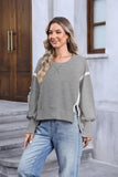 Women's Crew Neck Sweatshirts Casual Loose Long Sleeve Side Slit Oversized Reverse Seam Sweatshirt Clothes Pullover