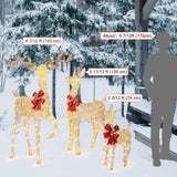 Yescom 3-Piece Large Pre-Lit LED Reindeer Christmas Decor, 110V Plug-in Light Up Deer Family Set Outdoor Decorations for Yard Holiday, 3D Golden Outside Patio Deck Lawn Ornaments with Stack 2025 Xmas