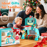 Dinosaur Kids Sports Play Toy: 4-in-1 Multifunction Indoor Outdoor Activity – Basketball Toss, Ring Throw, Ball Play & Music Lights to Improve Motor Skills, Birthday Gift for Boys Girls Age 1-3