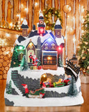 Bdor Christmas Village Lighted Decoration Musical Animated Display Christmas Collectible Santa Battery Operated Resin Indoor Decor