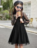 Arshiner Girls Dresses Contrast Mesh Puff Long Sleeve Mock Neck Formal Party A Line Short Tulle Dress