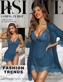 RSLOVE Women Sexy Lingerie Set 3 Piece Babydoll & Lace Kimono Robe Strap Chemise Mesh Nightgown Wine Red M