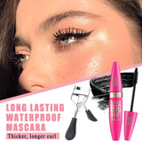 Black Telescopic Mascara Set,3PCS Black Mascara Volume and Length for Eye Makeup,Waterproofing No Clumping Tubing Mascara,No Smudging Curly Black Mascara with Eyelash Curler