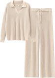 ANRABESS Women Two Piece Outfits Sweater Sets Lounge Waffle Knit Pullover Matching Wide Leg Pants Tracksuit 2025 Fall Fashion
