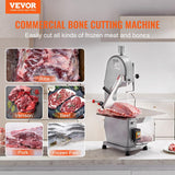 Commercial Electric Meat Bandsaw, 1500W Stainless Steel Countertop Bone Sawing Machine, Workbeach 19.3" x 15", 0.16-7.9 Inch Cutting Thickness, Frozen Meat Cutter with 6 Blades for Rib Pork Beef
