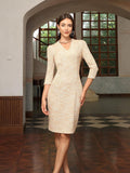 M.Infisavo Sheath Dresses for Women 2025 Notch V Neck 3/4 Sleeves Slim Fit Office Pencil Dress