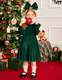 Arshiner Toddler Velvet Dress Little Girls Fall Winter Long Sleeve Ruffle Holiday Birthday Party Dresses with Pockets