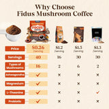 Fidus 16 in 1 Mushroom Coffee with 80,000mg Adaptogenic Mushrooms with Ashwagandha, Probiotic, Magnesium and Lion's Mane Instant Mushroom Coffee for Focus, Energy, Immunity & Digestion, 40 Servings
