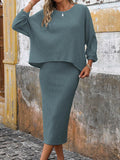HBQ Women's 2 Piece Sweater Skirt Sets Ribbed Knit Loose Lantern Sleeve Top Midi Skirt Outfit Casual Loungewear Sets