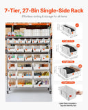 VEVOR 7-Tier Rolling Bin Storage Rack, 26 Organizer Bins, Bin Rack Storage Steel Wire Shelving System with Wheels, Mobile Tool Organizer for Garage, Warehouse, Office, Restaurant, Classroom, Kitchen