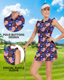 WOWENY Tennis Dress Polo Buttons Golf Dresses with Built in Shorts and Pockets Ruffle Sleeveless Athletic Workout Dress