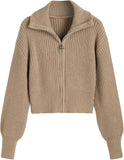 CIDER Zip Up Cardigans for Women Fall Trendy Long Sleeve Chunky Cardigan Knit Open Front Collared Zipper Cardigan