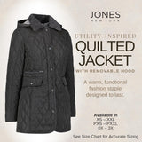 Jones NY Mid-Length Womens Quilted Jacket with Pockets - Winter Coats for Women, Black