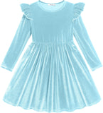 Arshiner Toddler Velvet Dress Little Girls Fall Winter Long Sleeve Ruffle Holiday Birthday Party Dresses with Pockets