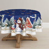 Horaldaily Christmas Tablecloth 60×84 Inch, Winter Snowman House Christmas Trees Red Washable Table Cover for Party Picnic Dinner Decor