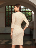 M.Infisavo Sheath Dresses for Women 2025 Notch V Neck 3/4 Sleeves Slim Fit Office Pencil Dress