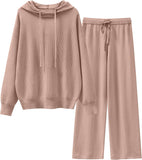 ANRABESS Women 2 Piece Outfits Sweater Sets Loose Long Sleeve Hoodies Knit Pullover Wide Leg Pants 2025 Fall Lounge Sweatsuit