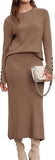 Arach&Cloz Women's Wool Blend Sweater 2 Piece Sets Winter Business Long Sleeve Top Midi Skirts Outfits 2025